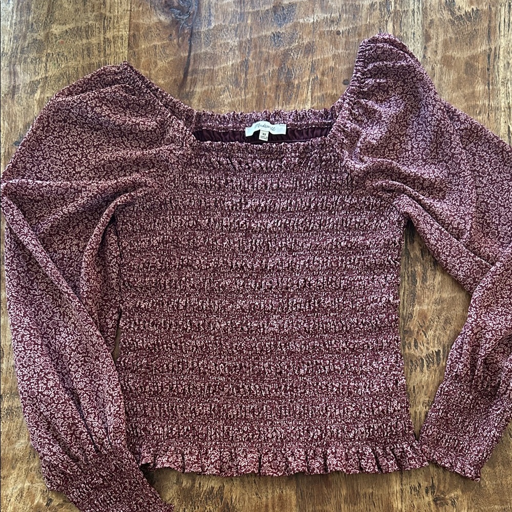 Madewell Burgundy Smocked Blouse